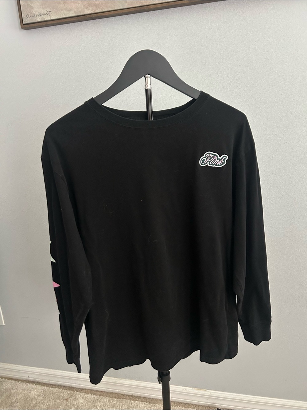 PINK Victoria's Secret Black Long Sleeve Tee with Pink Accent - Picture 1 of 3
